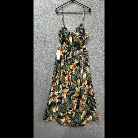 Willotis Dress Womens 2X Green Orange Floral Hawaiian Tie Back Midi Stretch - Picture 9 of 12